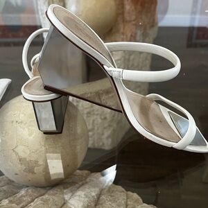 SCHUTZ White and Silver Strappy Heels